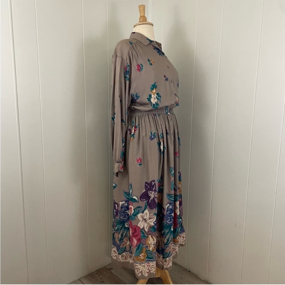 90s Floral Shirt Dress Women’s 14‎ Vintage Long Sleeve A-Line Cottage Prairie - Picture 4 of 7